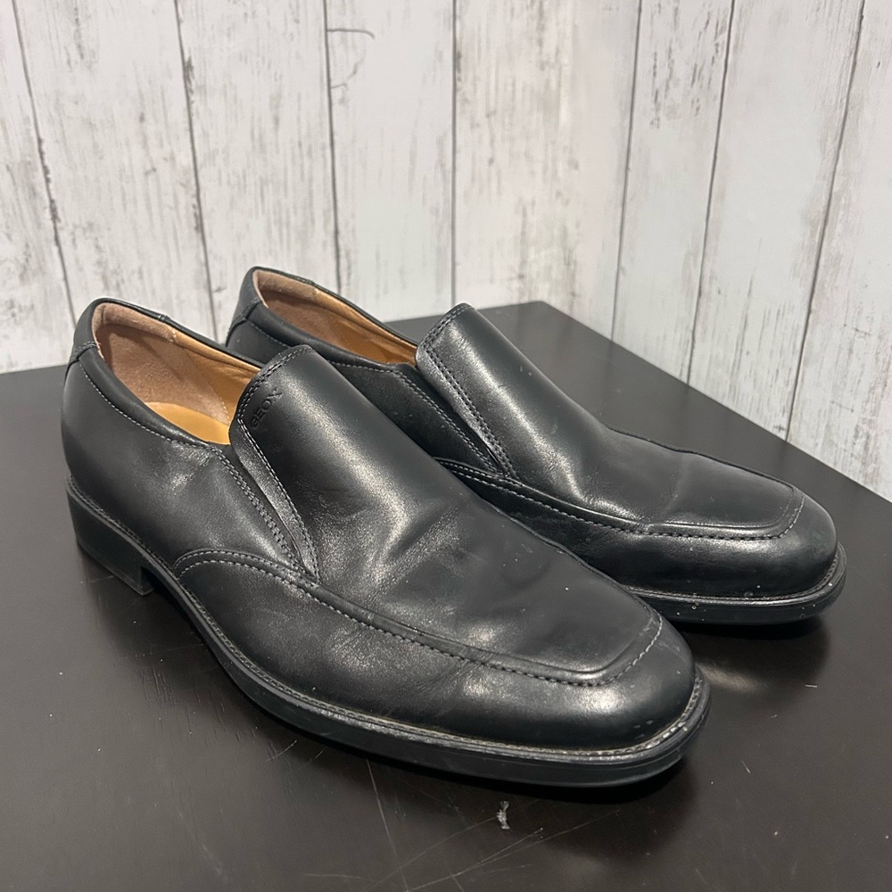 Geox Aspera Black Italian Leather Slip-On Loafers for Men Size 42 / 9 Like New